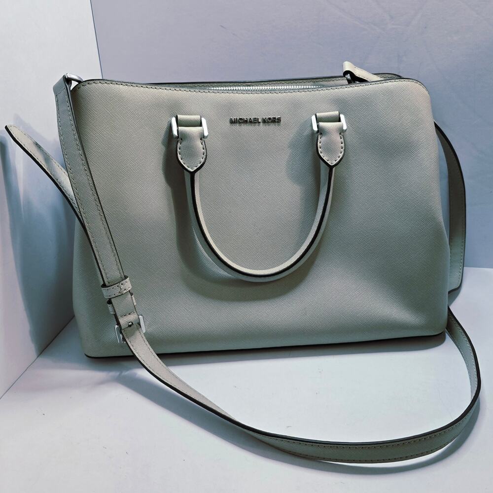 Michael Kors Savannah Saffiano Leather Satchel Gray Crossbody Large Structured